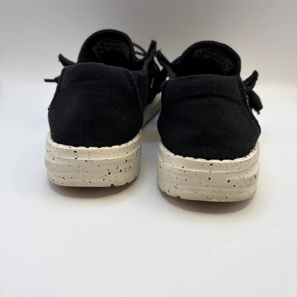 Hey Dude Wendy L Black Canvas Slip On Loafers Speckled Sole Womens Size 6 - Picture 2 of 8